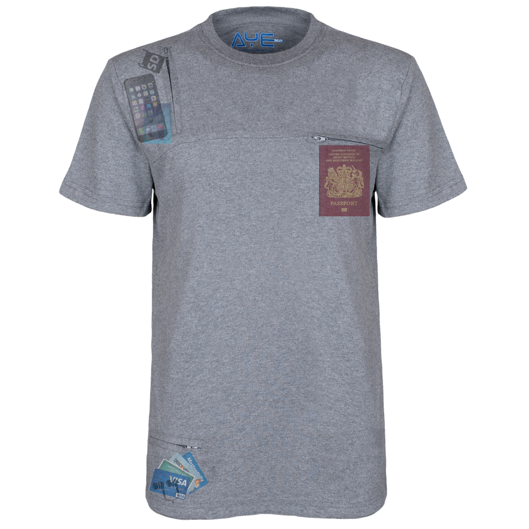 AyeGear - 3 Pocket Tshirt , Tshirt - AyeGear, AyeGear - Travel Clothing, Carry Your iPad | Travel Vests | Hoodies | Jackets | Tees
 - 1