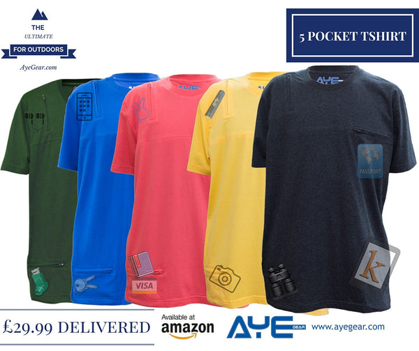 AyeGear MultiPocket Tshirt | 5 Pockets | Functional PickPocket Proof